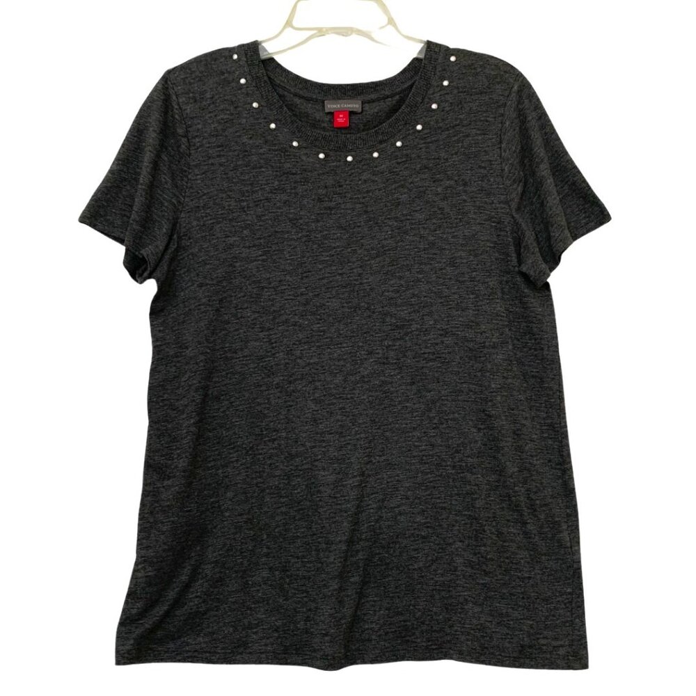 Vince Camuto Black Short Sleeve Top with Metallic Stud Detail Size M